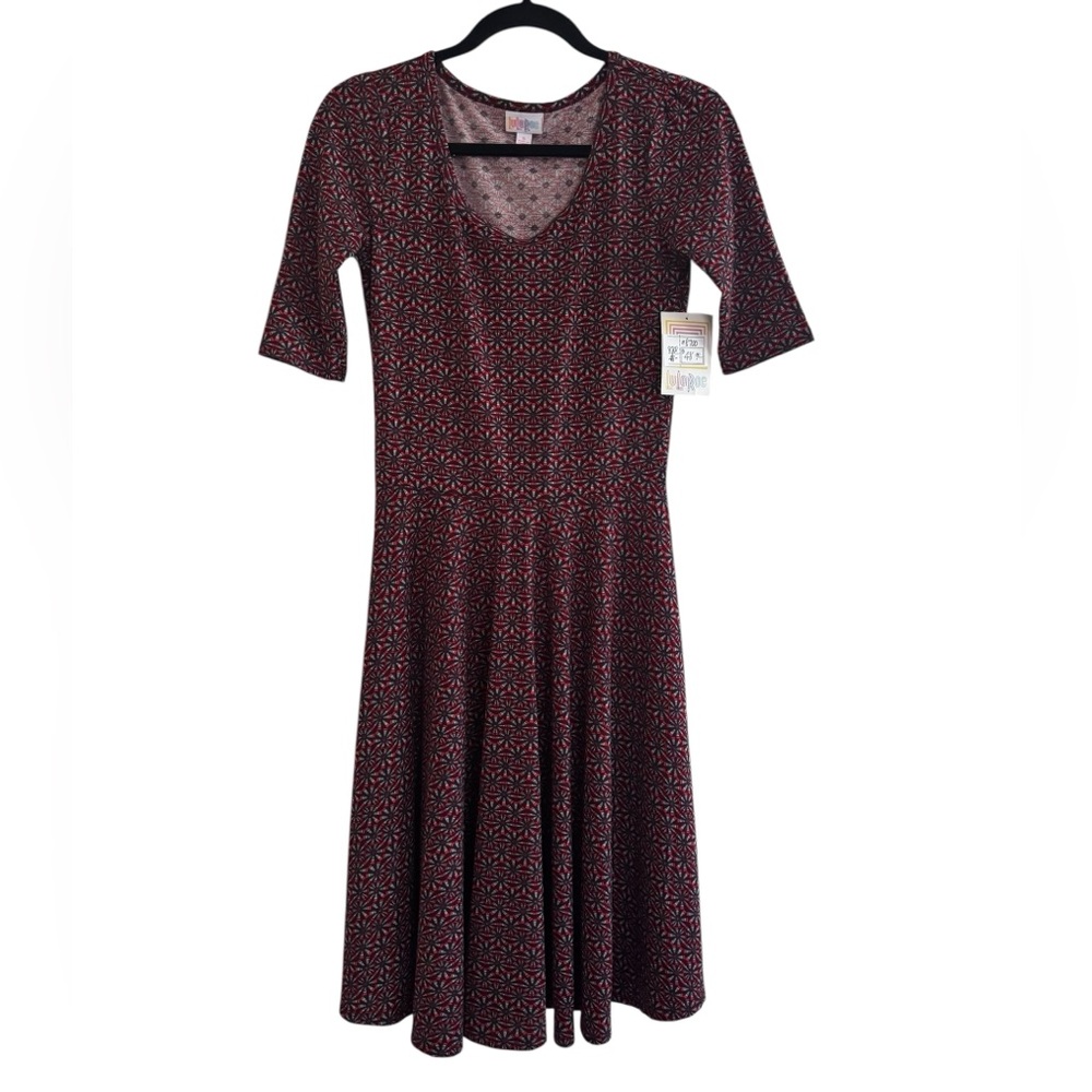 LuLaRoe Red A-Line Midi Dress with 3/4 Sleeves